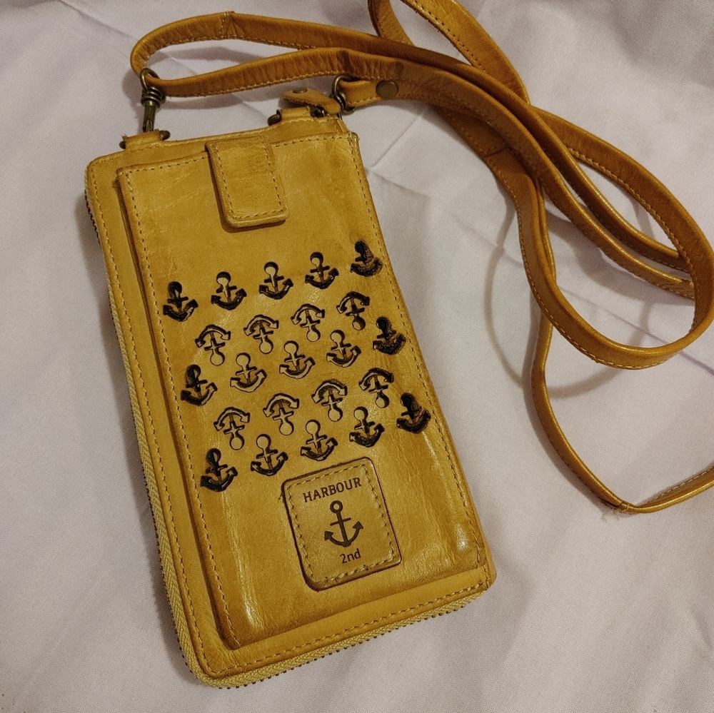 Harbour 2nd Leather Anchor Pattern Crossbody Wallet And Phone Holder Bag